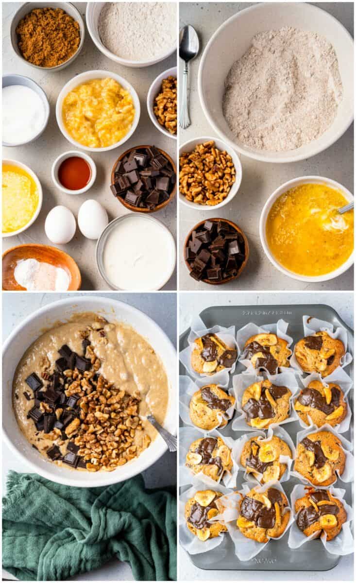 step by step photos of how to make chocolate banana muffins