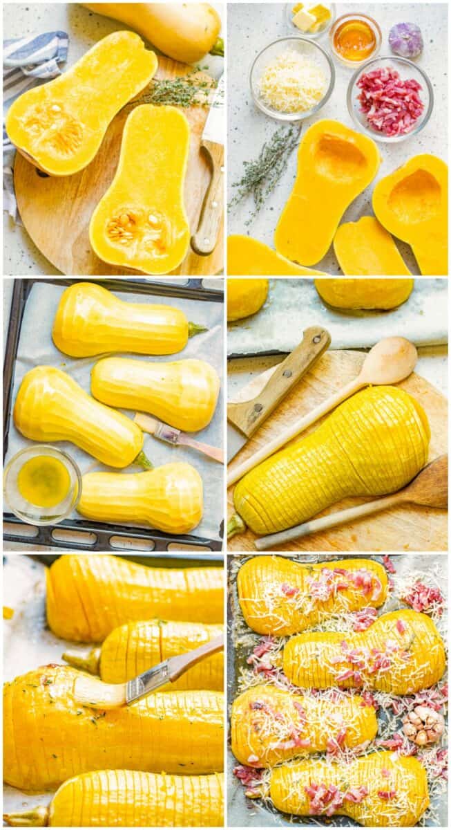 montage showing how to make roasted butternut squash.