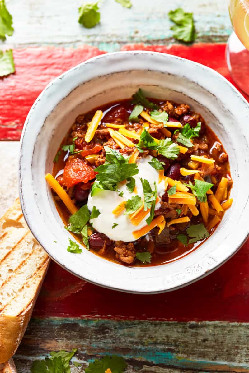 white bowl filled with instant pot chili
