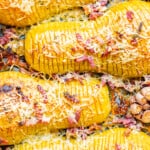squash hasselback with bacon and cheese.