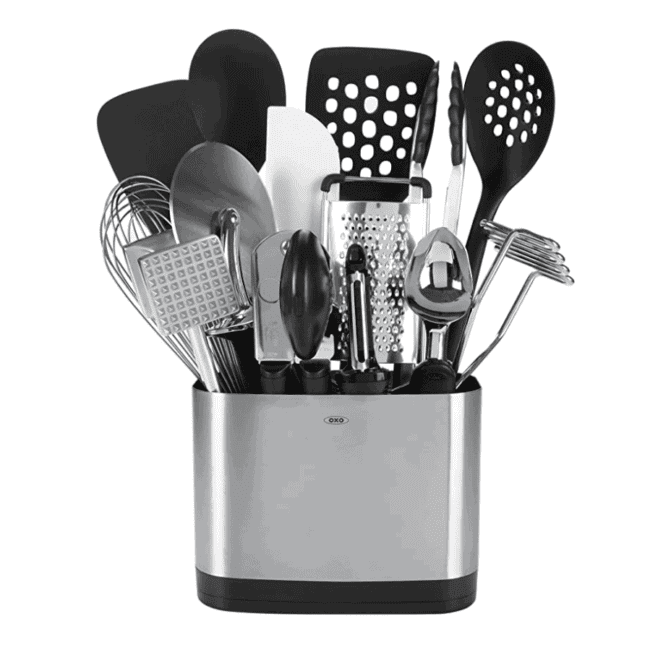 a set of kitchen utensils in a container.