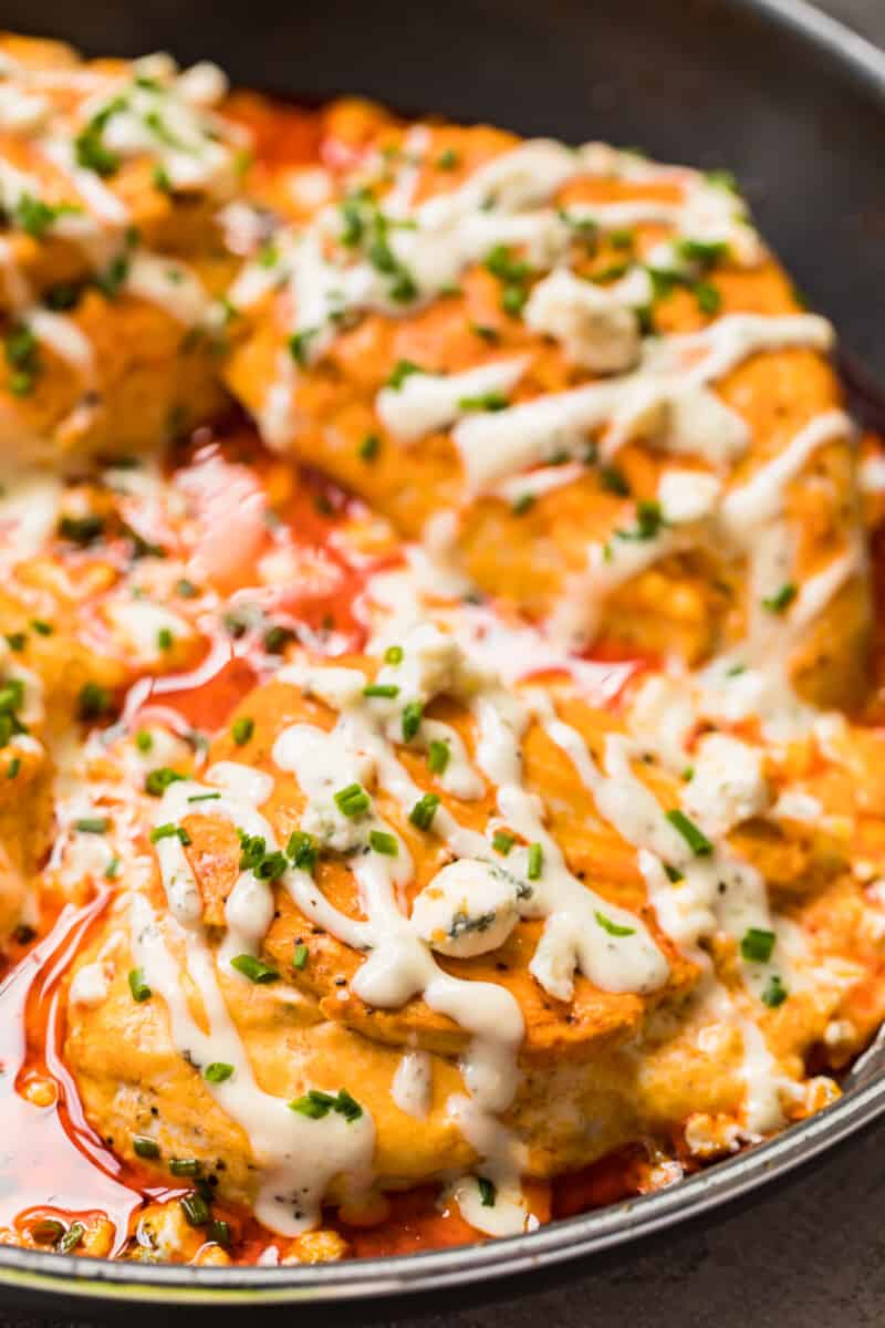 stuffed buffalo chicken topped with ranch and blue cheese