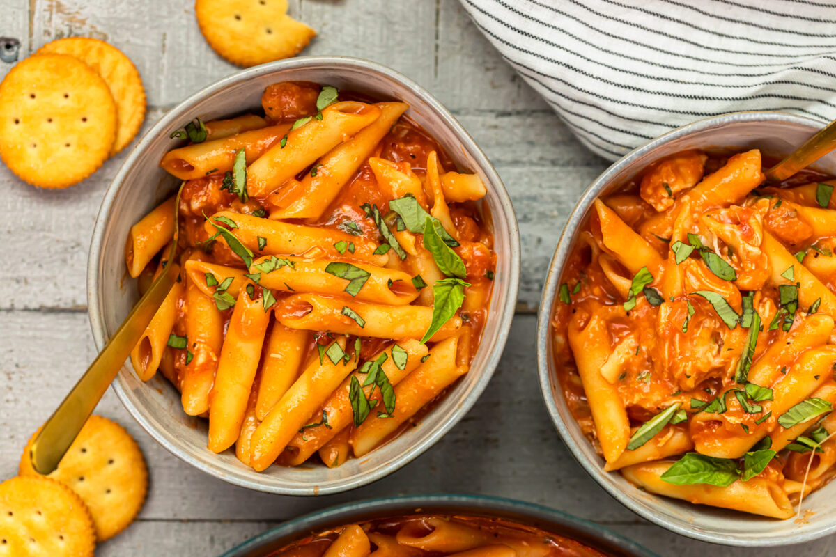 two bowls of chicken parmesan soup