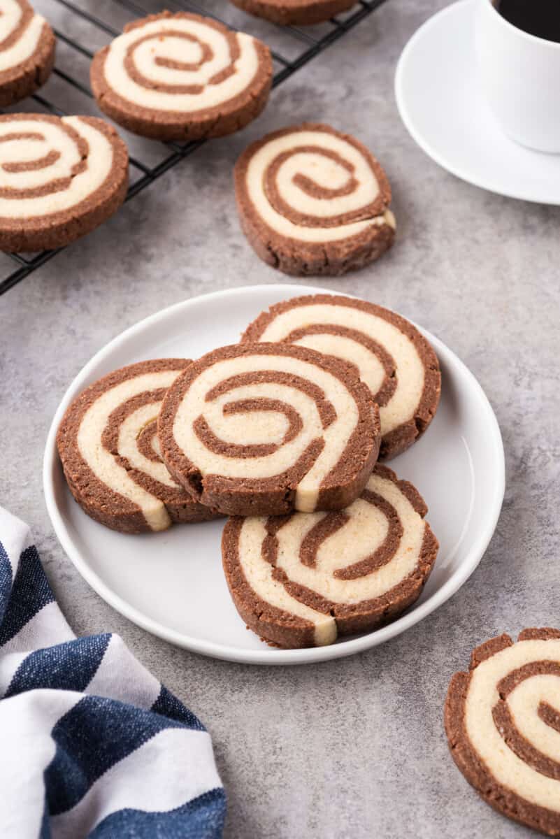 side image of pinwheel cookies on plate