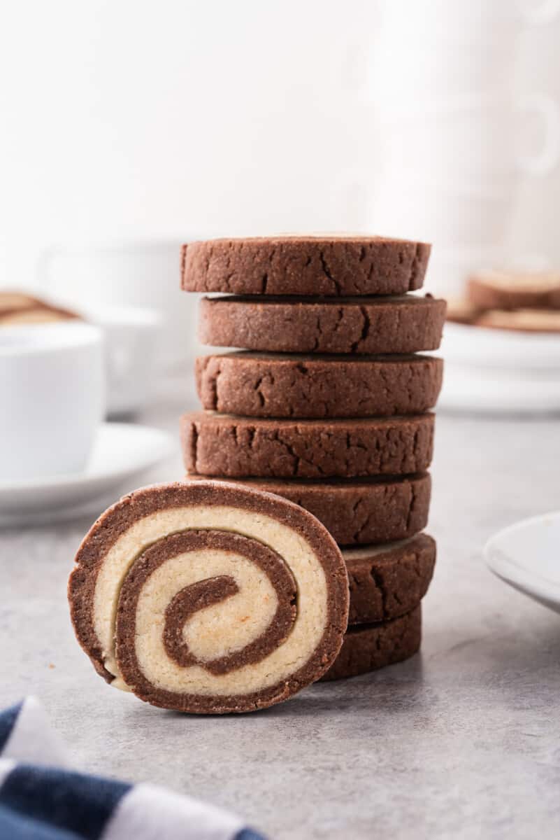 stacked chocolate pinwheel cookies