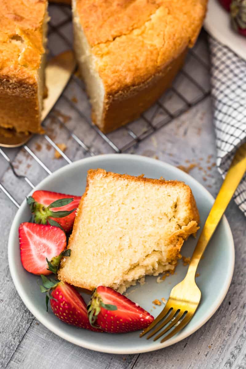 plate with slice of pound cake