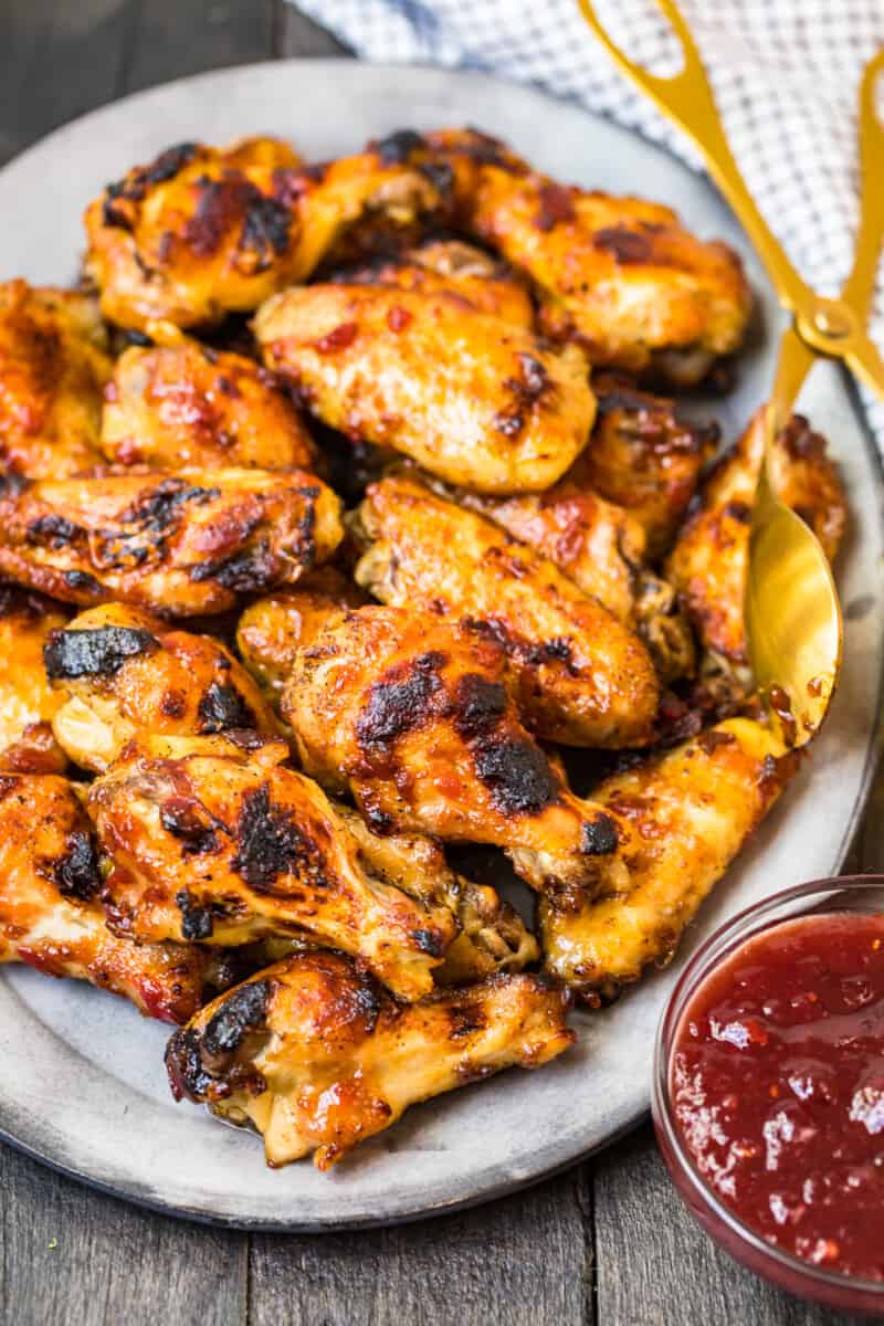 platter with baked cranberry chicken wings