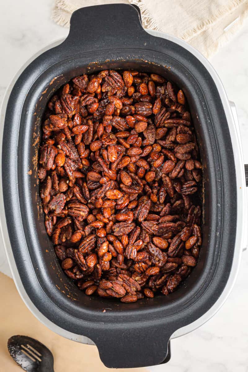 crockpot filled with spiced nuts