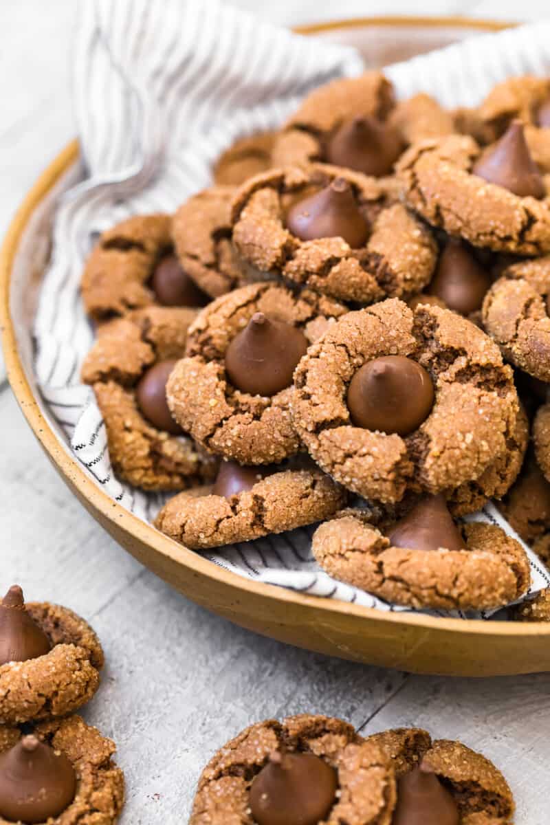 side image of double chocolate peanut butter blossoms in bowl