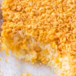 up close image of inside of funeral potato casserole