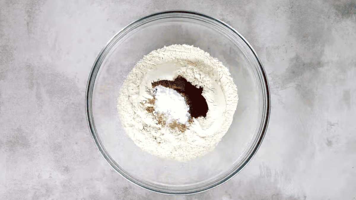 dry ingredients in a glass bowl.