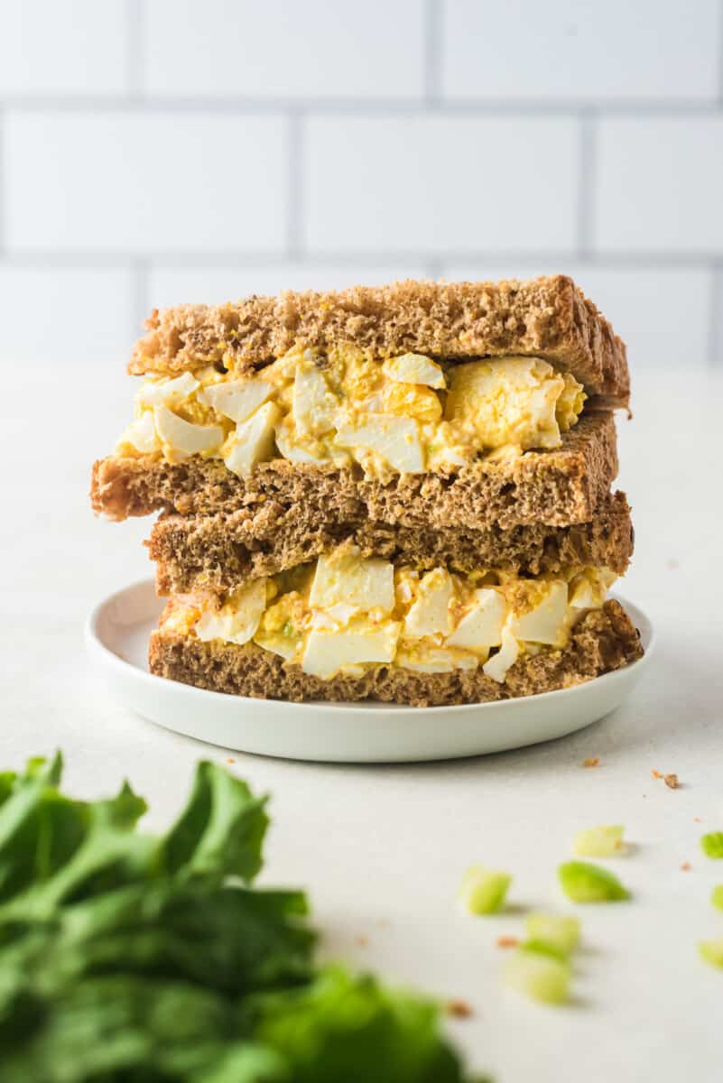 stacked egg salad sandwiches