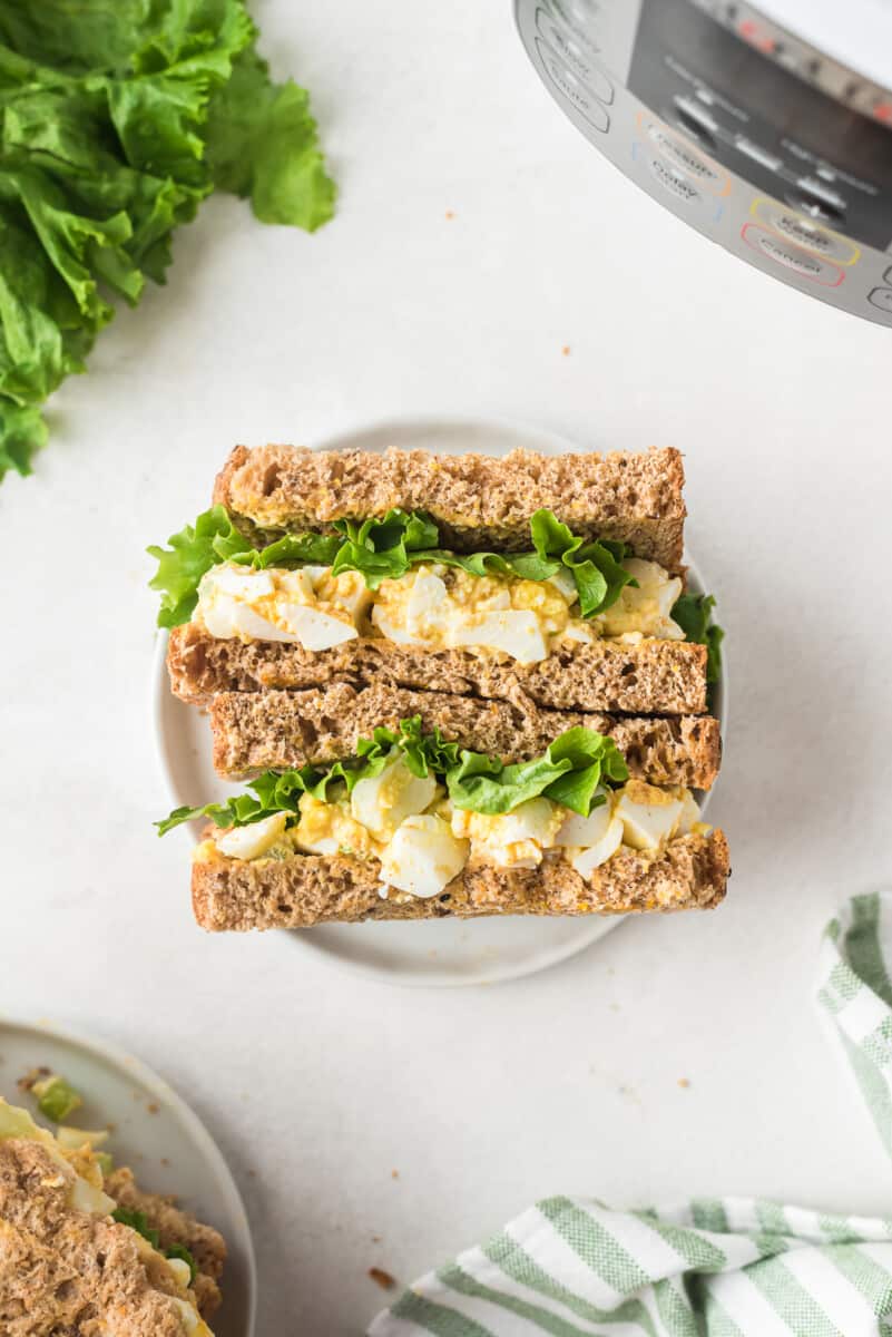 overhead image of instant pot egg salad sandwiches