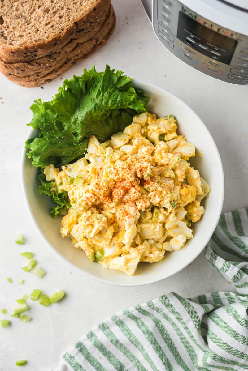 instant pot egg salad in white bowl