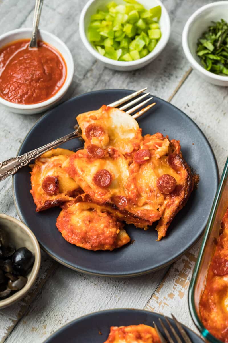 pierogy pizza casserole on plate