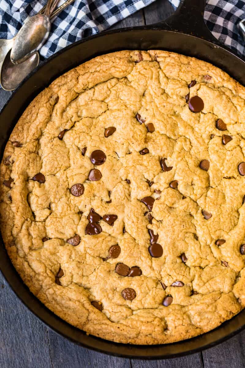 chocolate chip cookie cooked in skillet