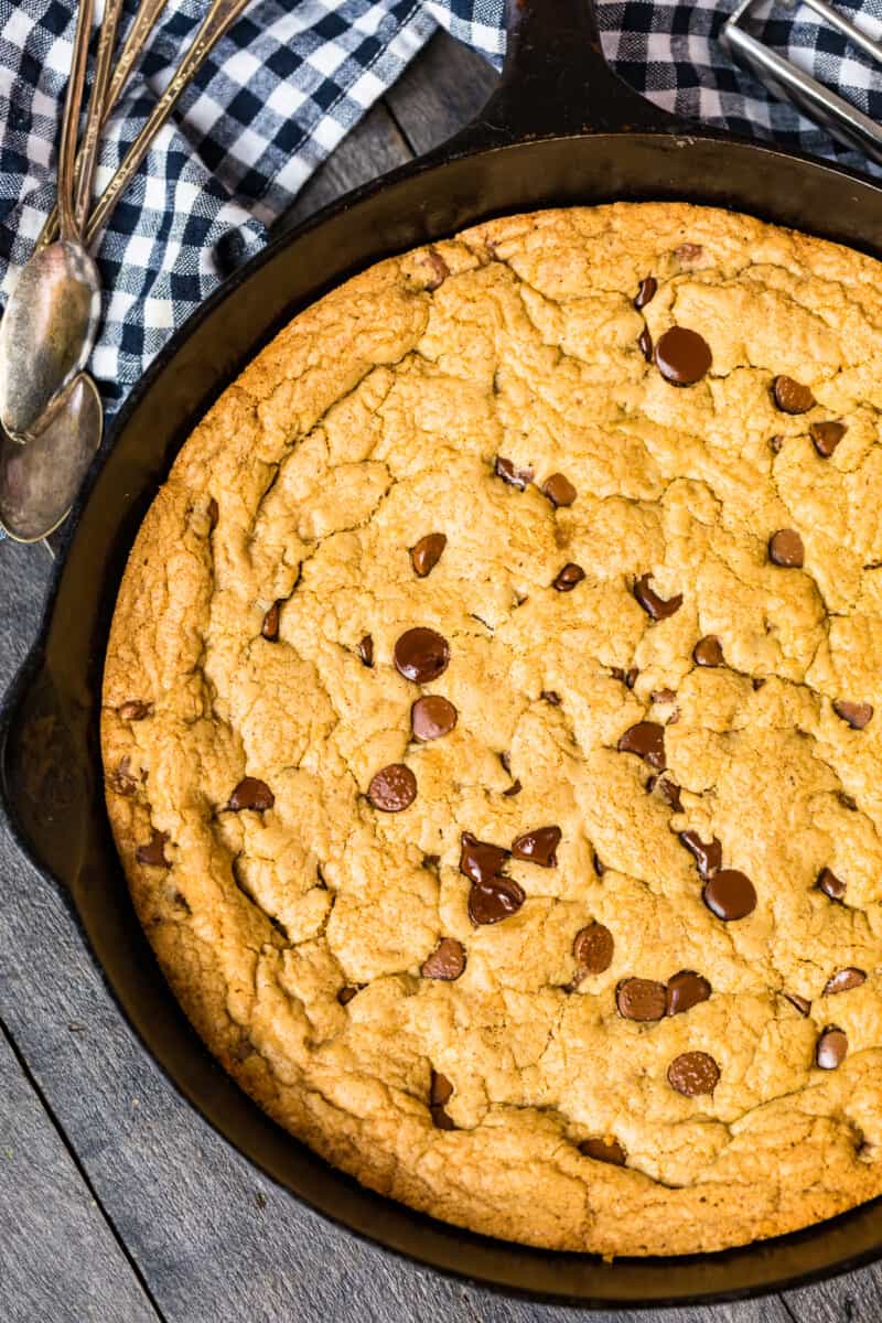 chocolate chip cookie cooked in skillet