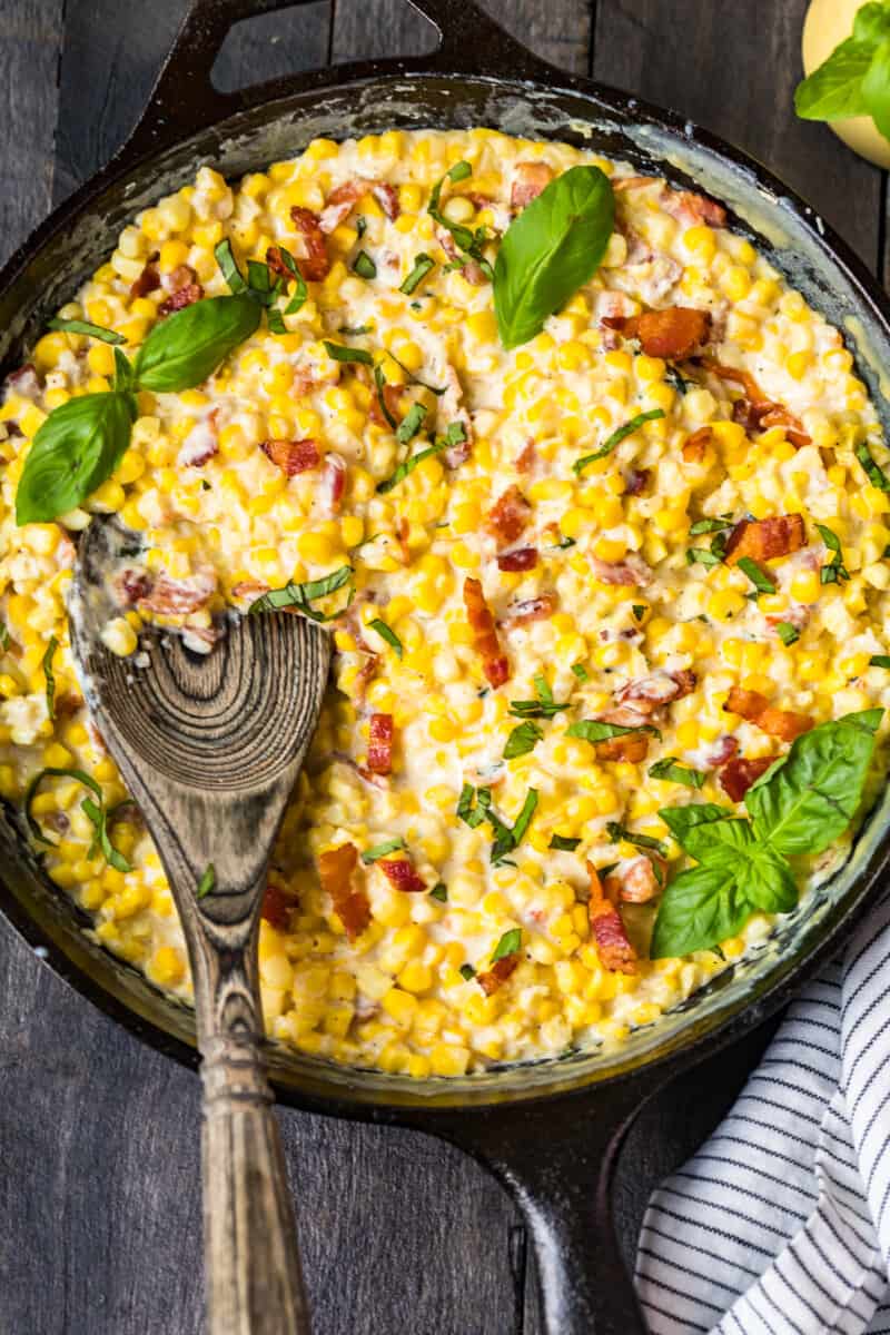 creamed corn made in cast iron skillet