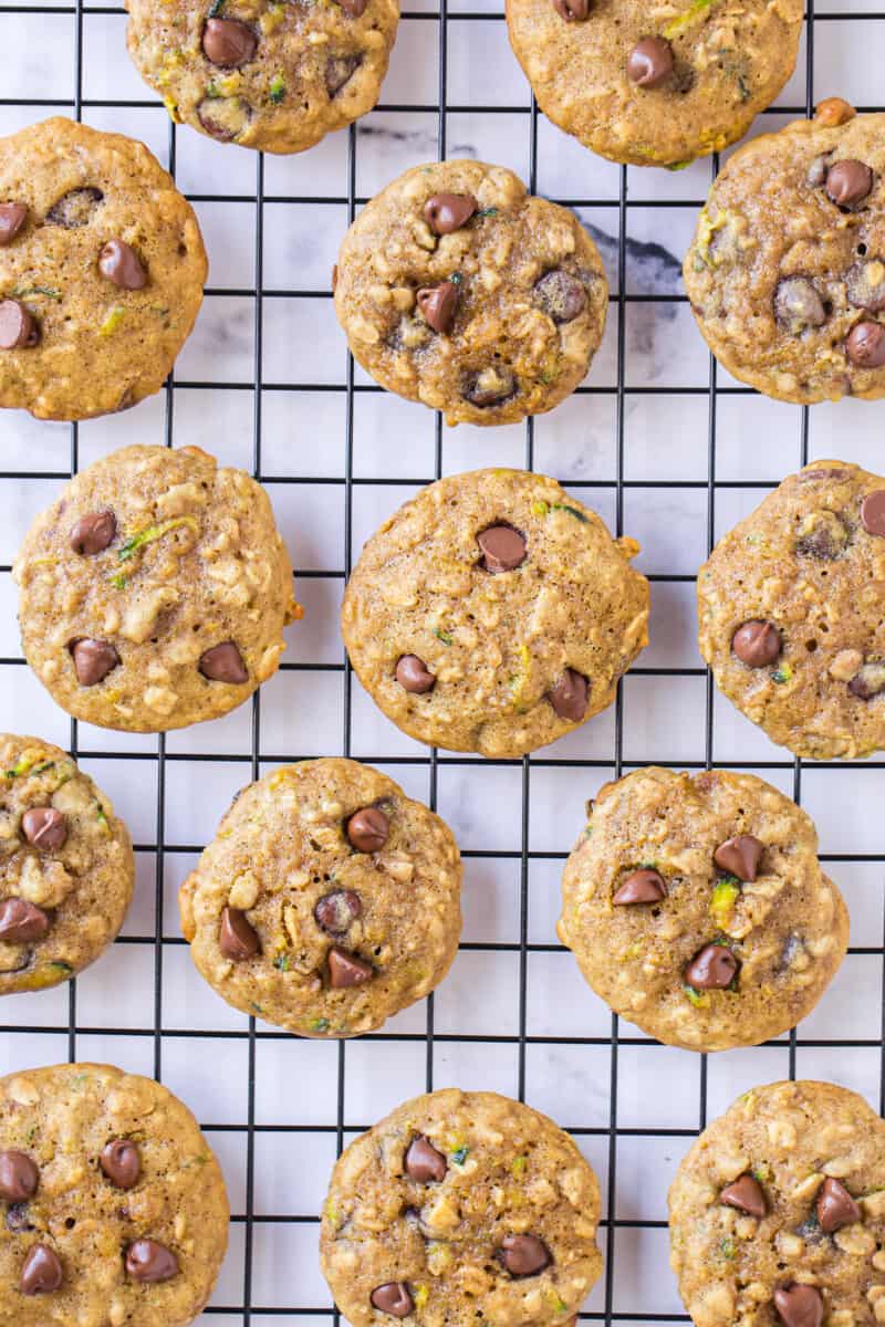 zucchini chocolate chip cookies on cooling rack