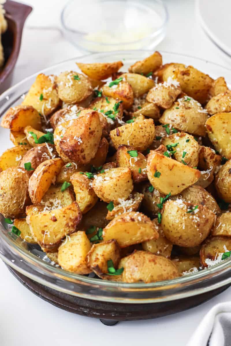 up close image of air fried roasted potatoes