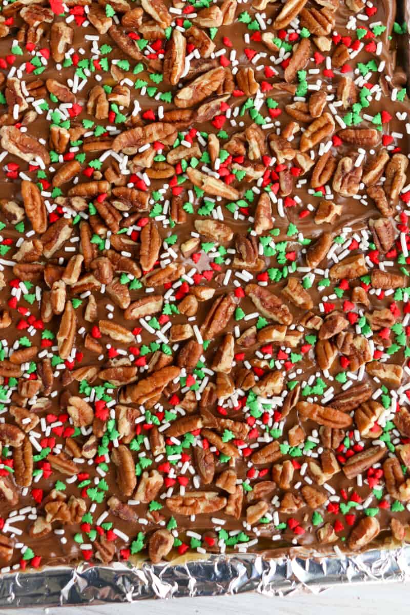 christmas cracker toffee in sheet pan