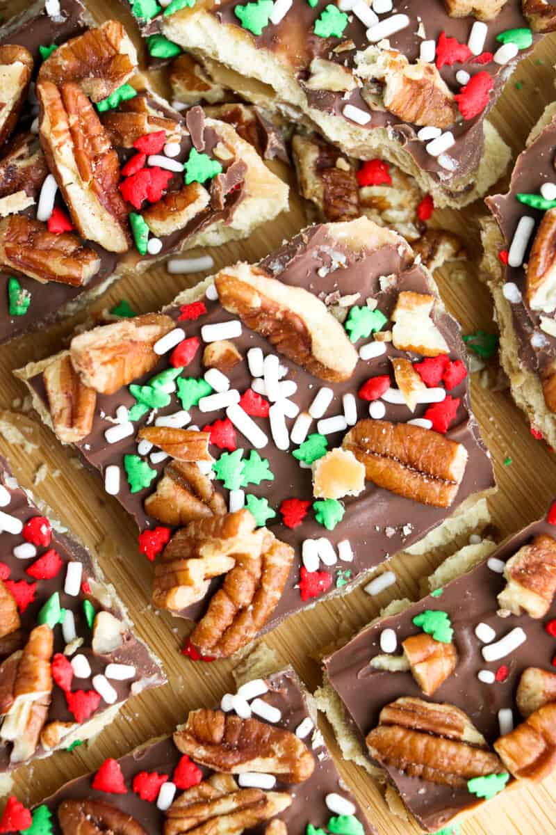 christmas crack slices with christmas sprinkles