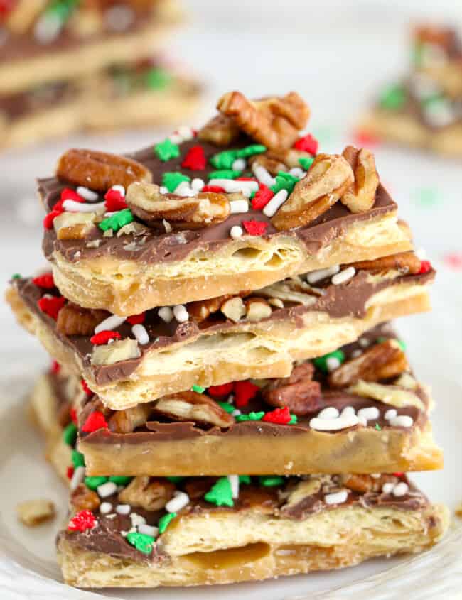 christmas crack, cracker toffee, stacked