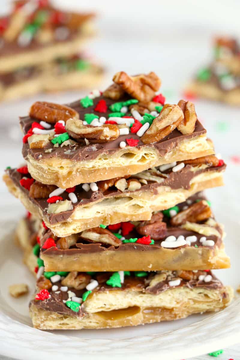 christmas crack, cracker toffee, stacked