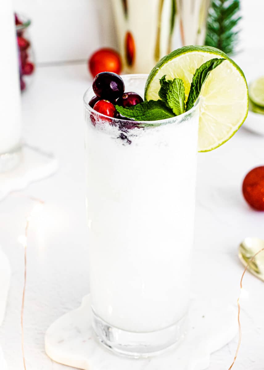 coconut mojito with cranberries