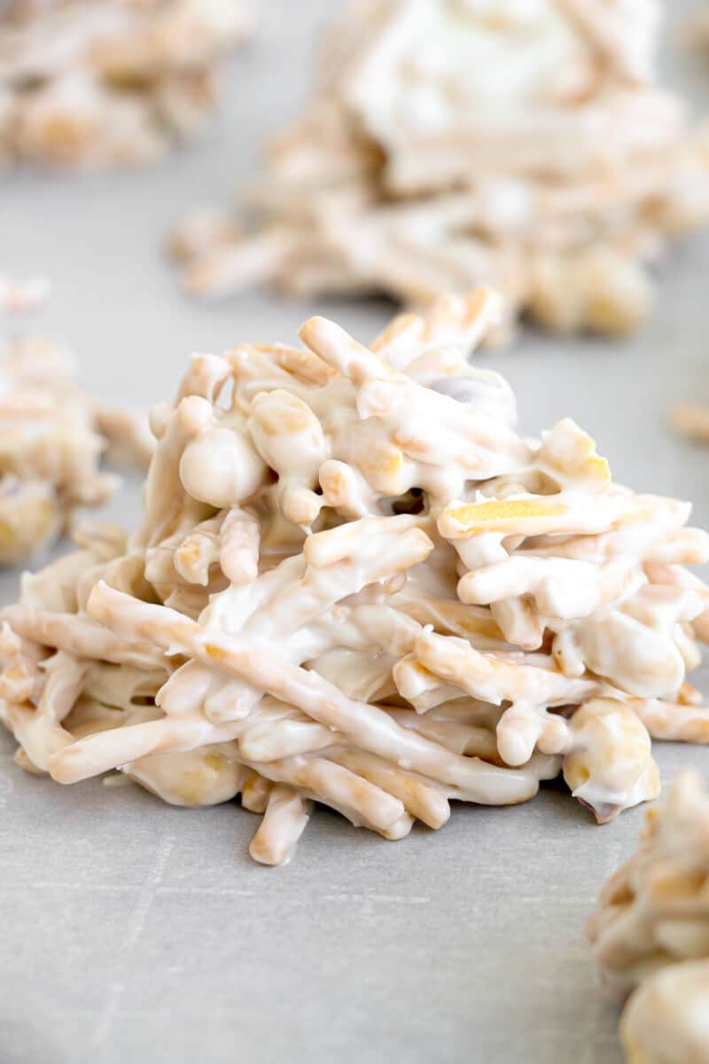 white chocolate haystack on parchment