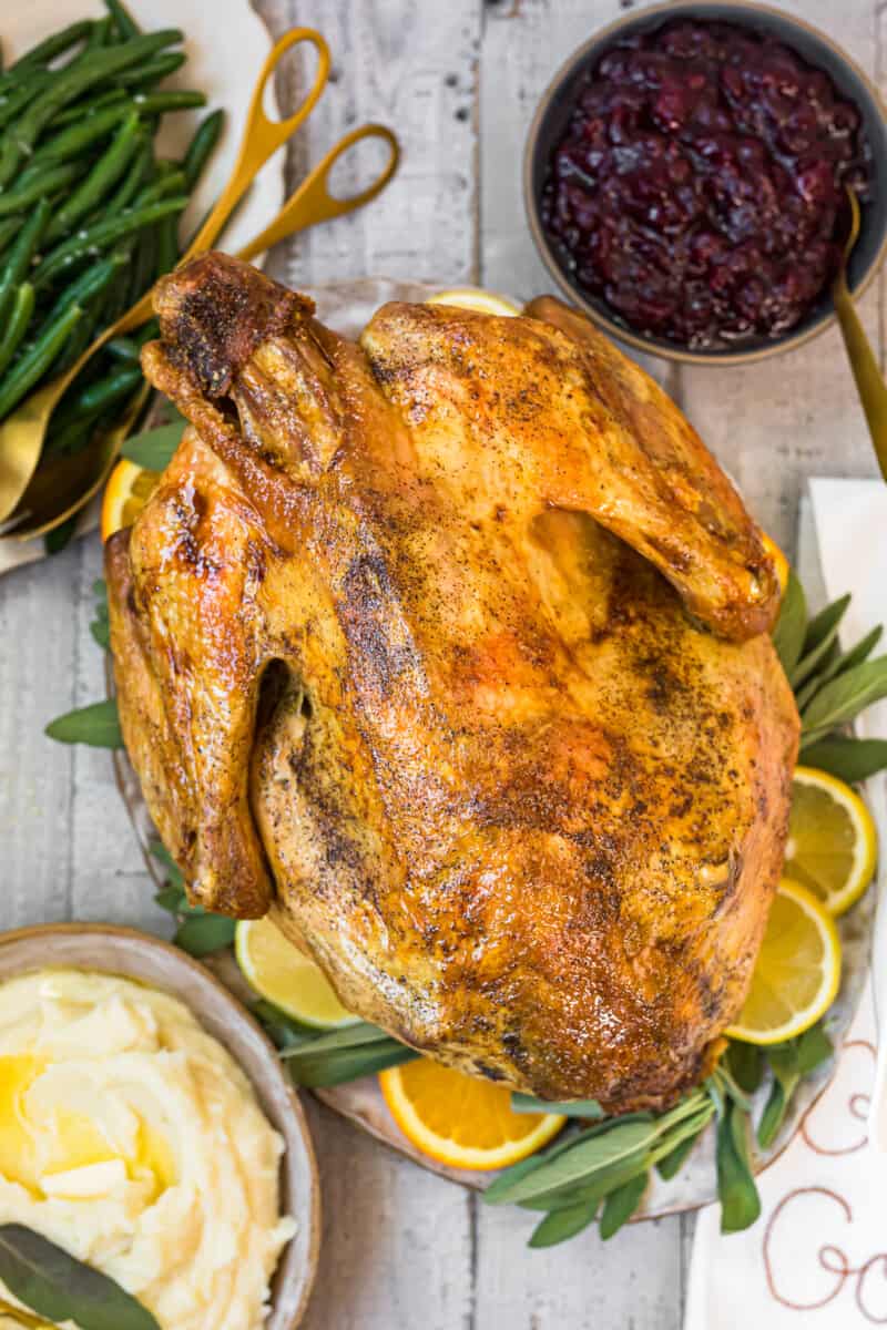 easy roast turkey on platter