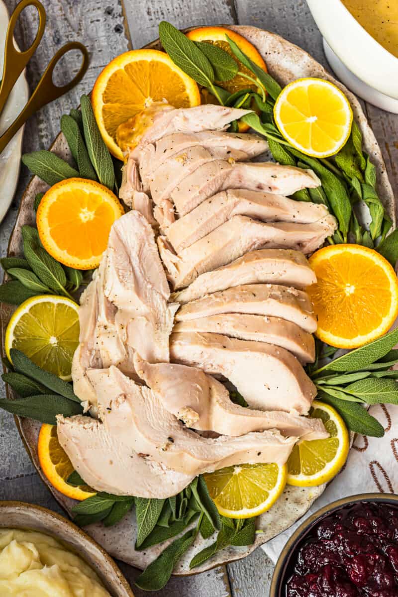 up close image of sliced turkey with citrus