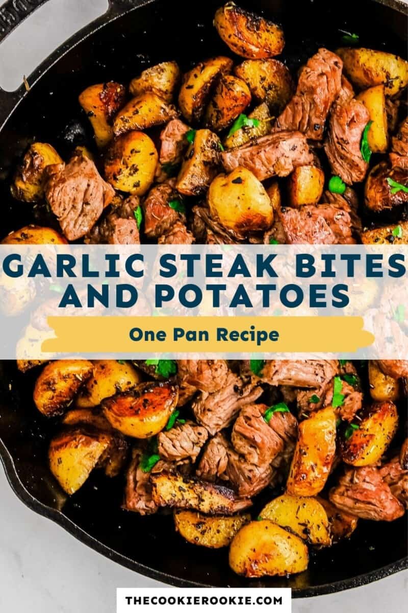garlic steak bites and potatoes pinterest collage
