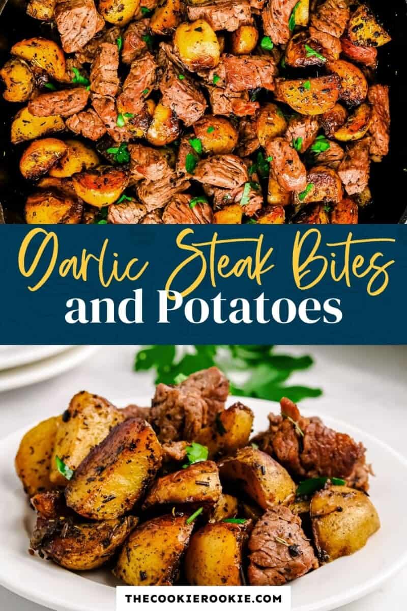 garlic steak bites and potatoes pinterest collage