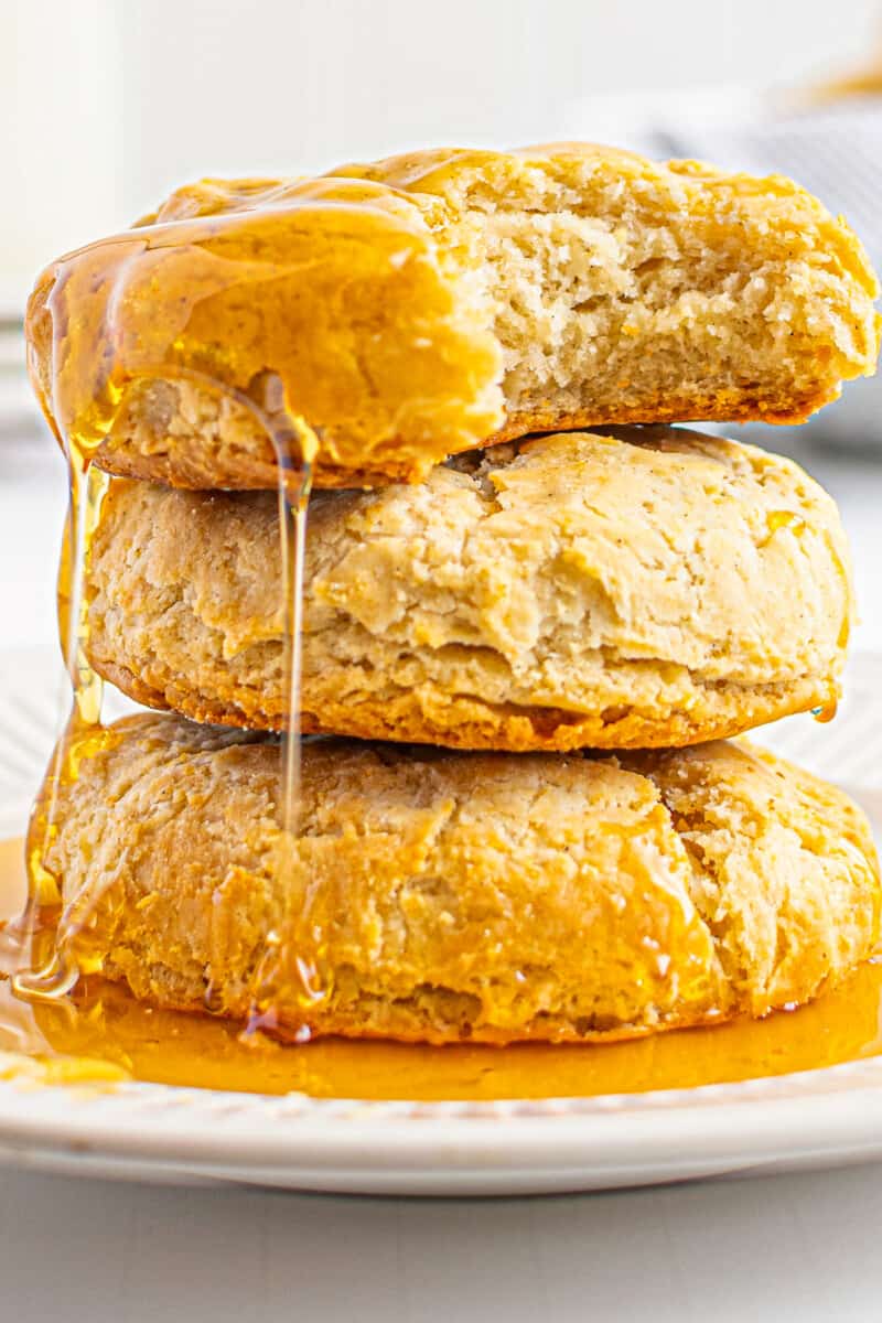 up close gluten free buttermilk biscuits with honey