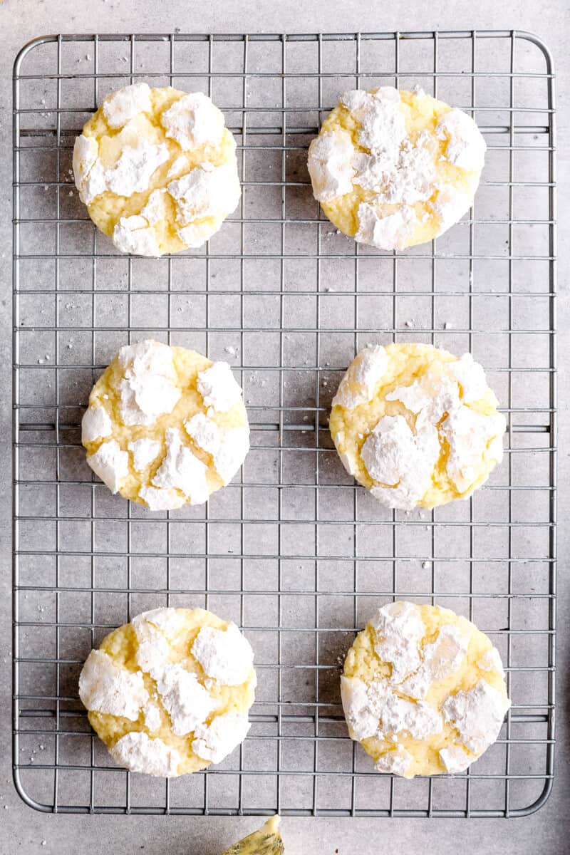 gooey butter cookies on cooling rack