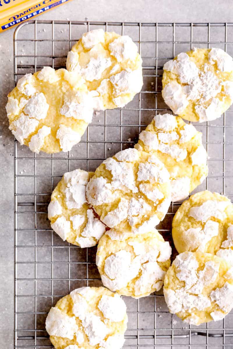 gooey butter cake cookies on cooling rack