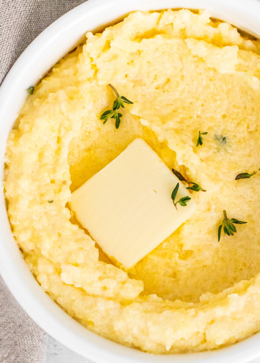 up close image of parmesan polenta with butter