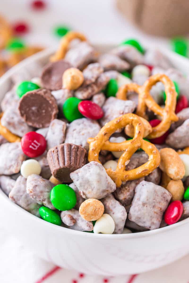 up close image of christmas reindeer food snack mix