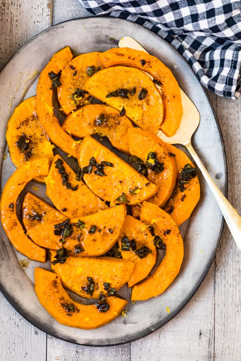 brown butter roasted butternut squash on platter