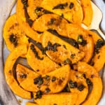 up close roasted butternut squash with sage