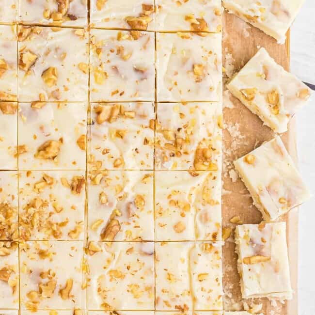 sliced white chocolate rum fudge