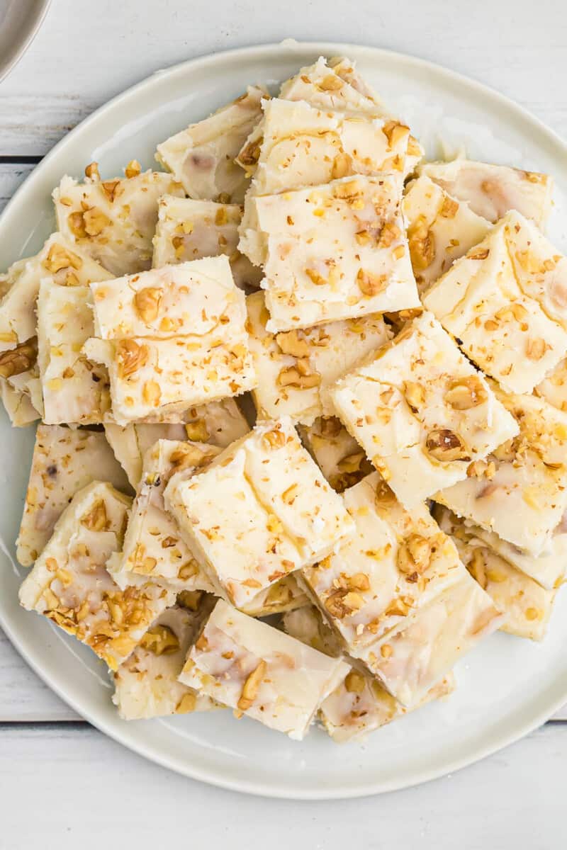 up close image of white chocolate rum fudge