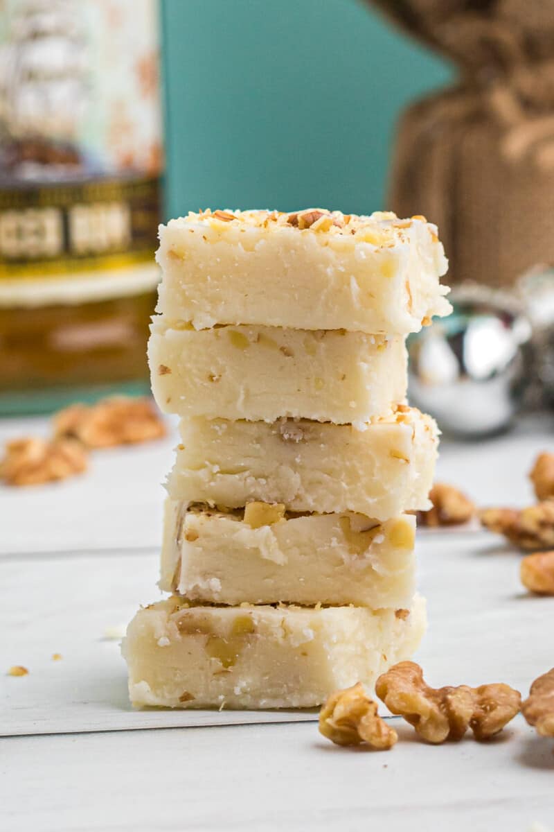 stack of white chocolate rum fudge