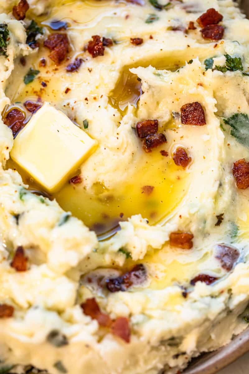 up close colcannon potatoes in bowl