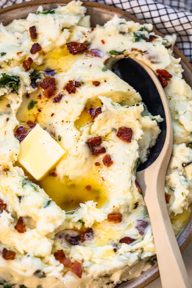 spoon digging into colcannon potatoes