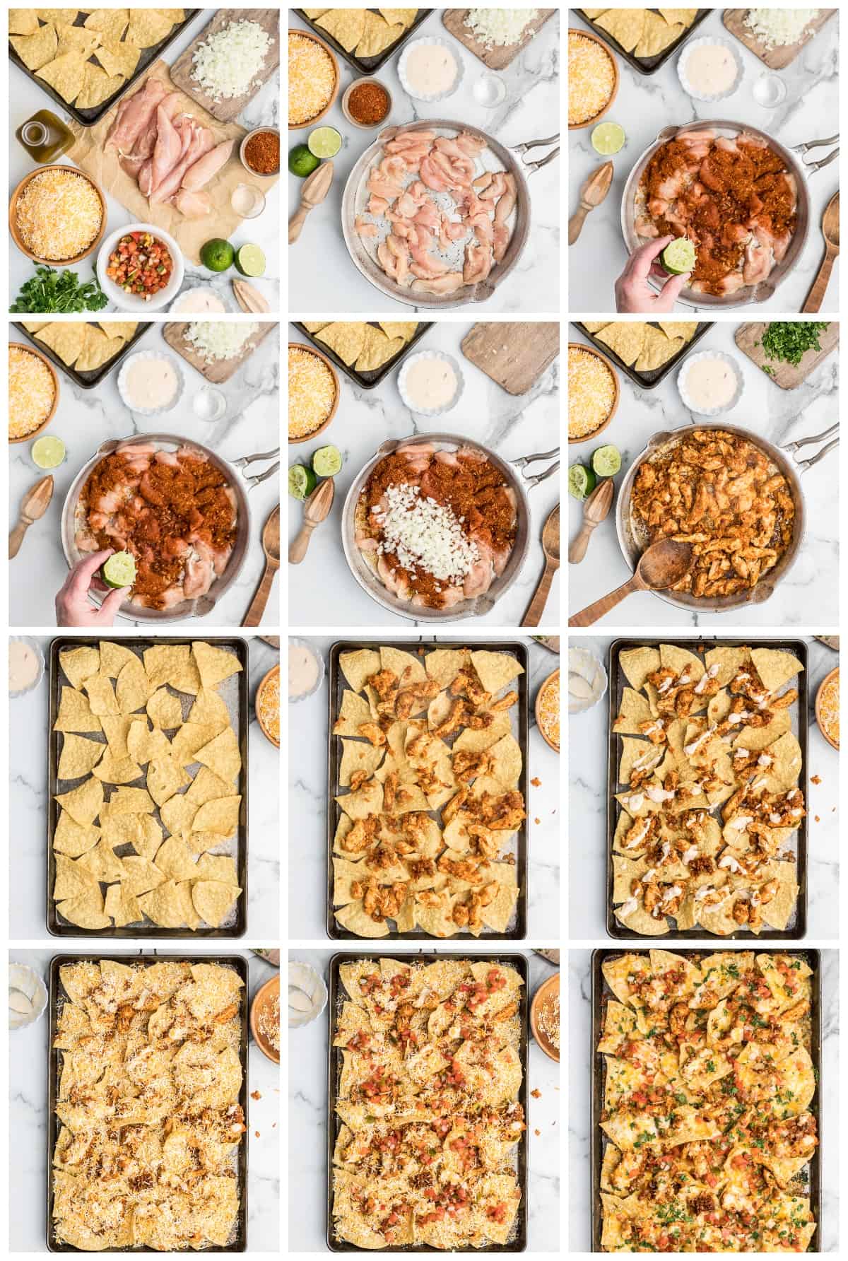 step by step photos showing how to make chicken nachos