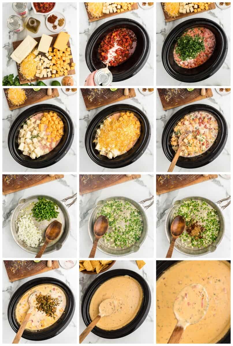 crockpot queso step by step process shots