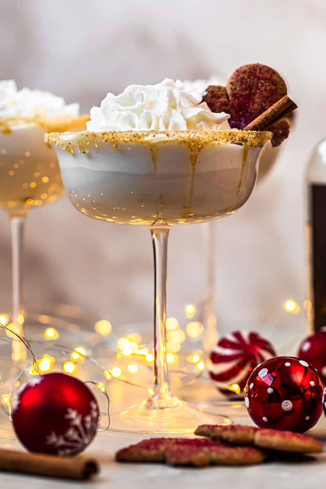 3 gingerbread martinis with christmas decorations