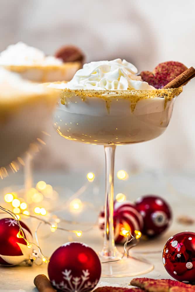 3 gingerbread martinis with christmas decorations